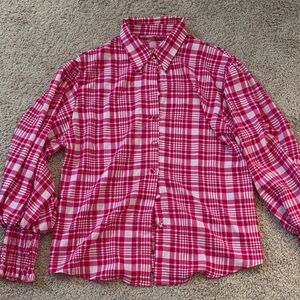SHEIN Women's Red Plaid Button Down Shirt